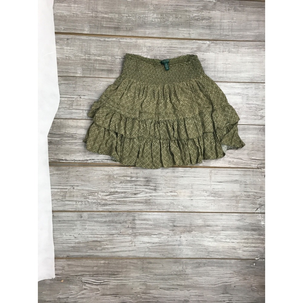 Ralph Lauren Petites Women's Green Patterned Viscose Mid Length Skirt Size 12P